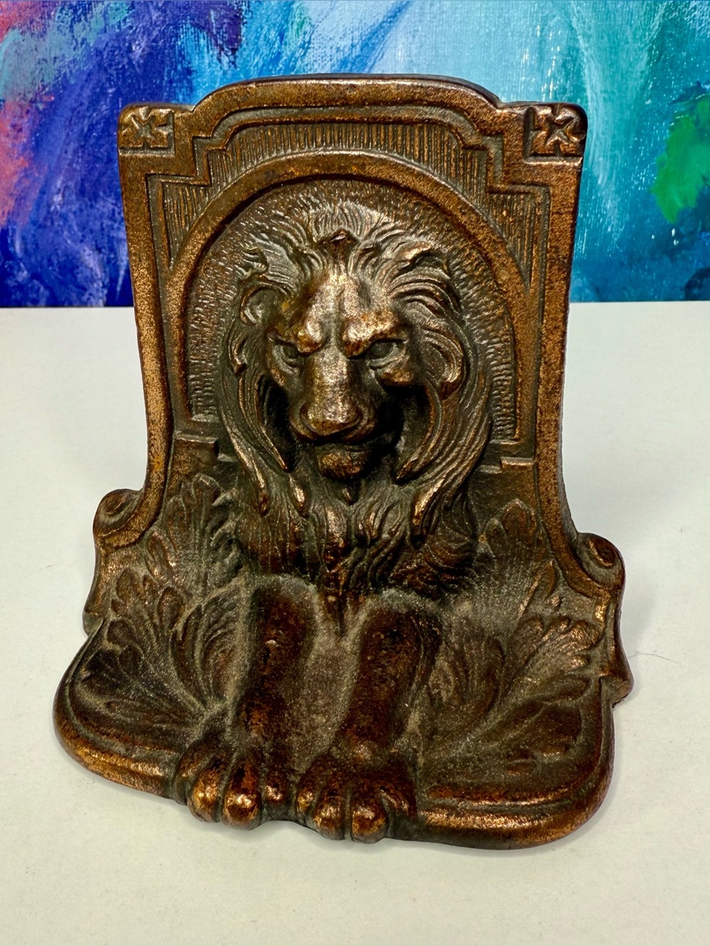 Lion Bookend Vintage Cast Metal Figural 1920s Antique Bronze Library Academia